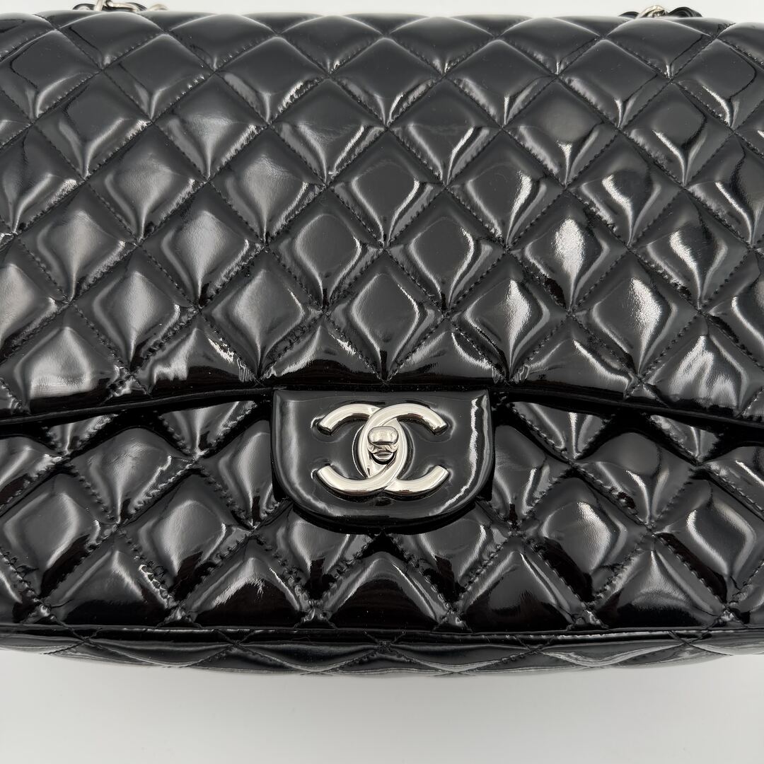 2011 Chanel CC Maxi Double Flap Patent Leather Black Shoulder Bag