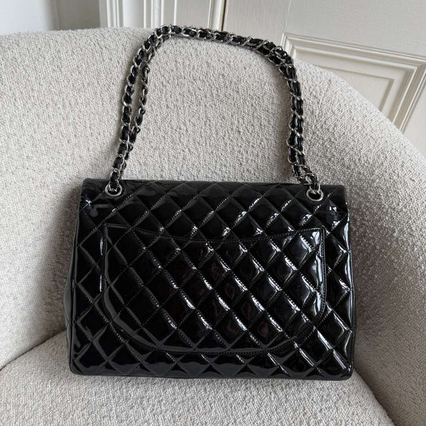 2011 Chanel CC Maxi Double Flap Patent Leather Black Shoulder Bag