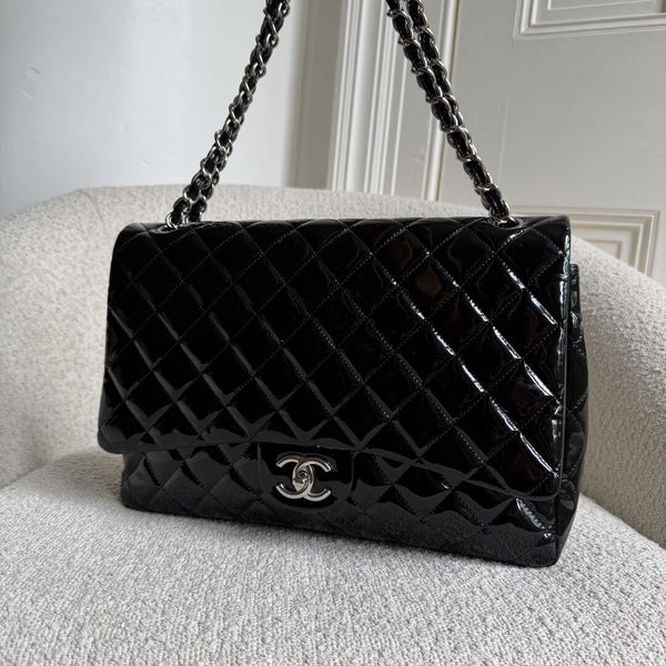 2011 Chanel CC Maxi Double Flap Patent Leather Black Shoulder Bag