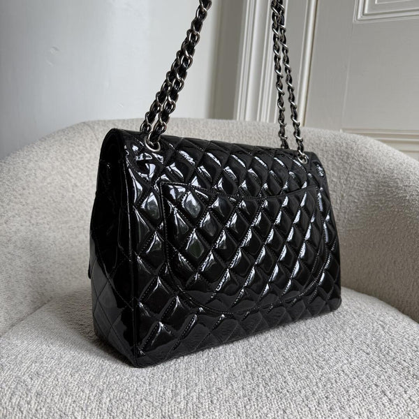 2011 Chanel CC Maxi Double Flap Patent Leather Black Shoulder Bag