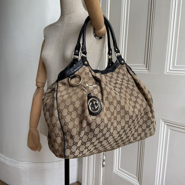 Gucci GG Canvas Sukey Black Large Tote Bag