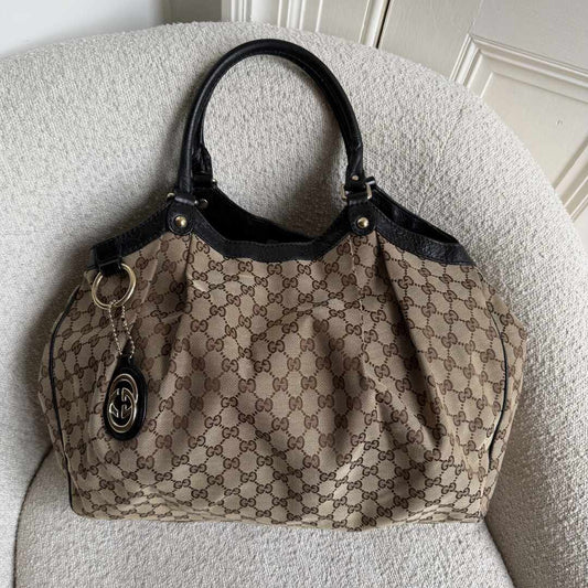 Gucci GG Canvas Sukey Black Large Tote Bag