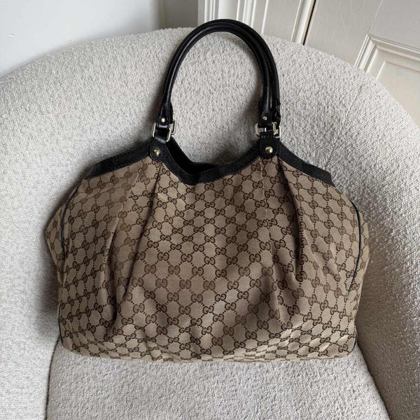 Gucci GG Canvas Sukey Black Large Tote Bag