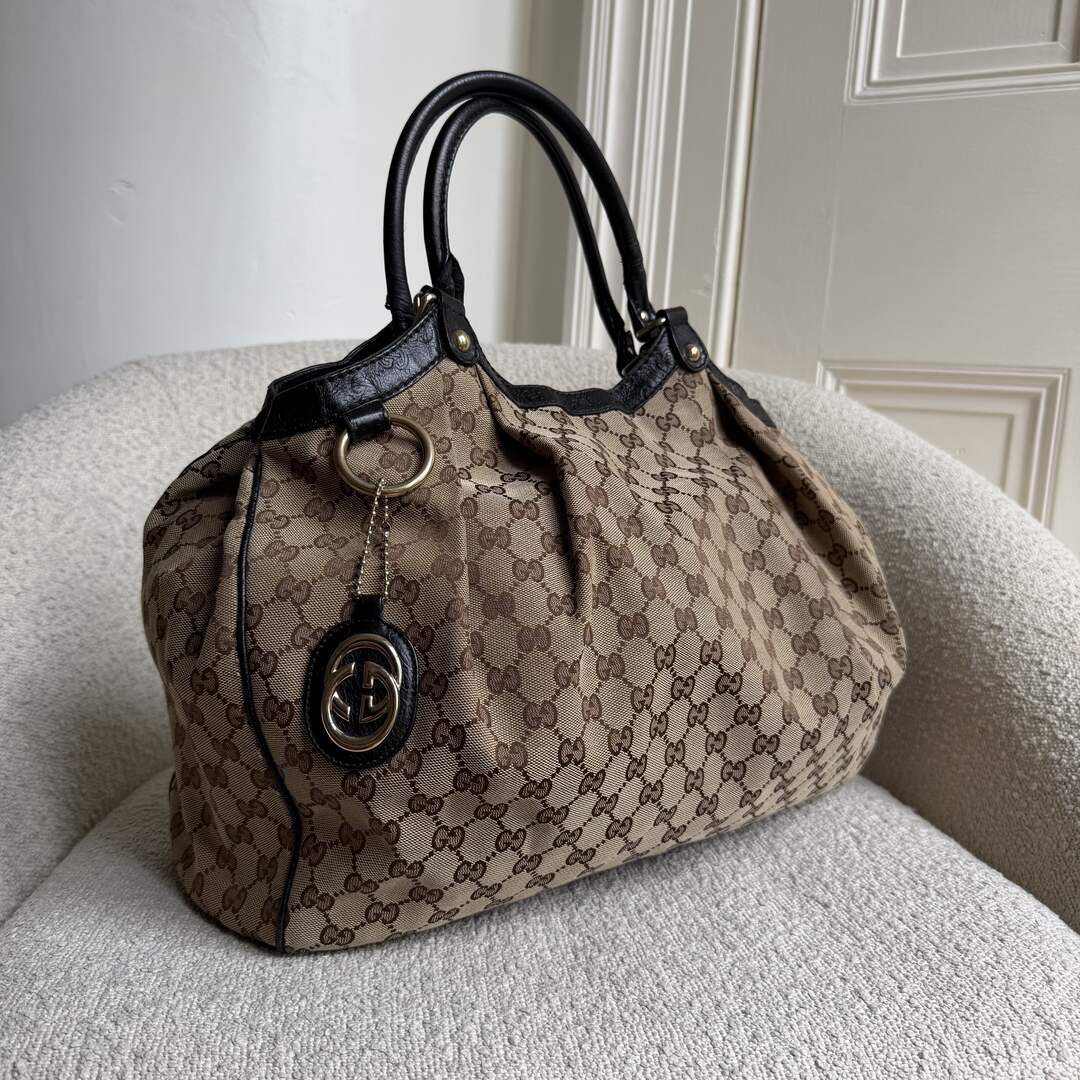 Gucci GG Canvas Sukey Black Large Tote Bag