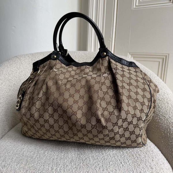 Gucci GG Canvas Sukey Black Large Tote Bag