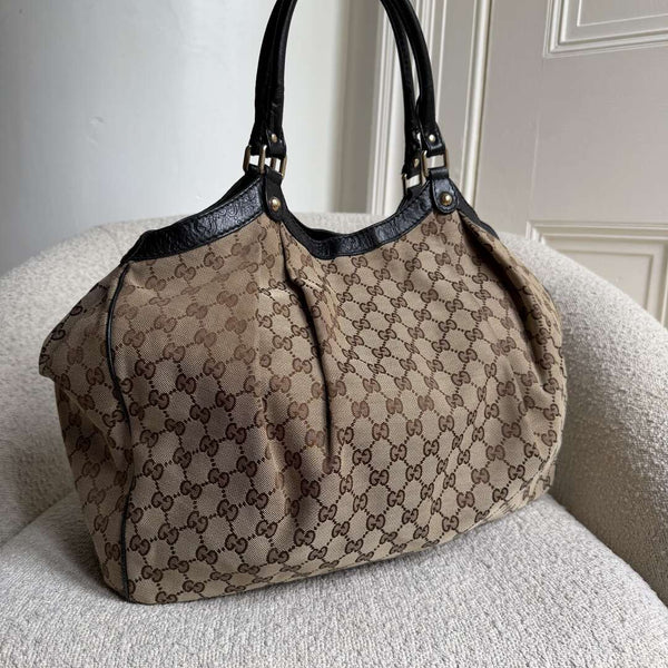 Gucci GG Canvas Sukey Black Large Tote Bag