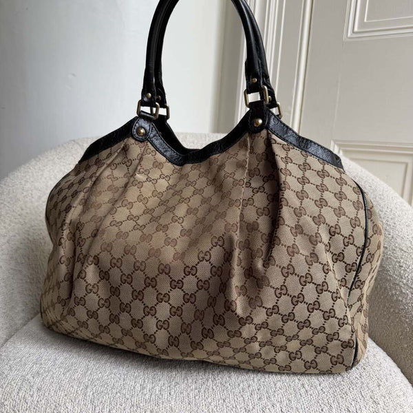 Gucci GG Canvas Sukey Black Large Tote Bag