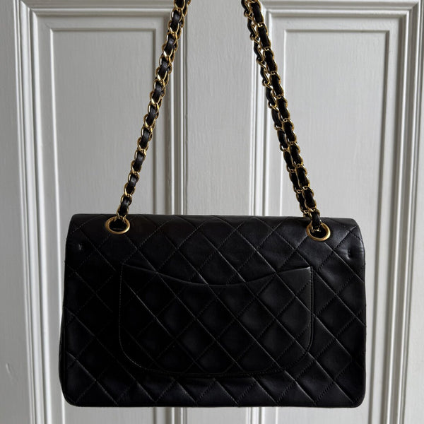 90s Chanel Matelasse Double Flap Chain 24K Gold Black Shoulder Bag