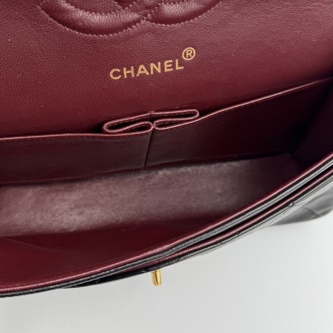 90s Chanel Matelasse Double Flap Chain 24K Gold Black Shoulder Bag