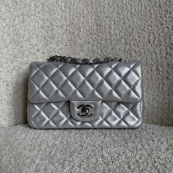 2021 Chanel Classic Metallic Silver Mini Flap Bag