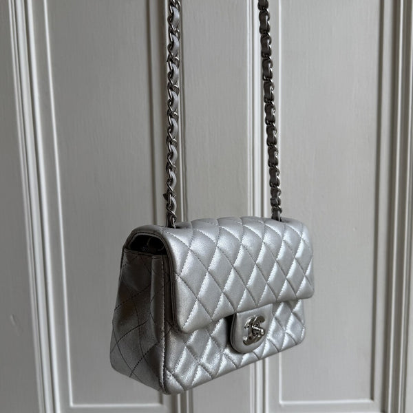 2021 Chanel Classic Metallic Silver Mini Flap Bag