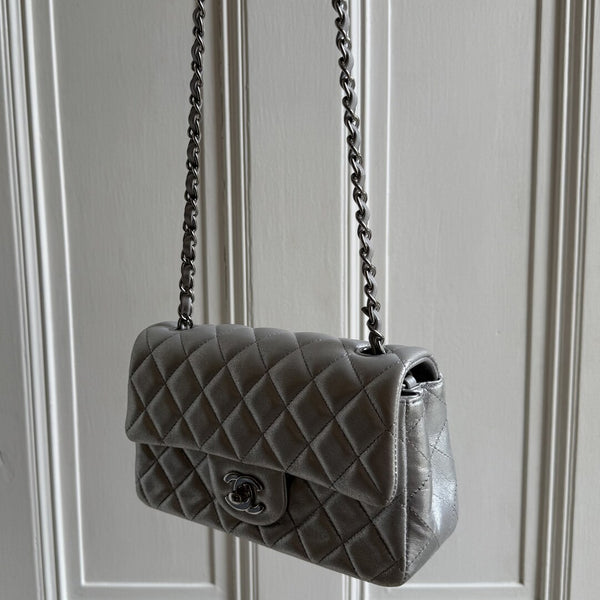 2021 Chanel Classic Metallic Silver Mini Flap Bag