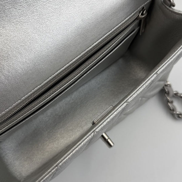 2021 Chanel Classic Metallic Silver Mini Flap Bag