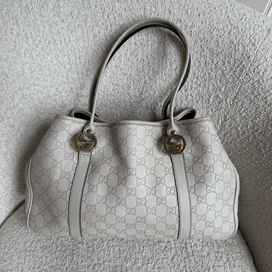 Gucci Guccissima Twins Leather Cream Tote Bag