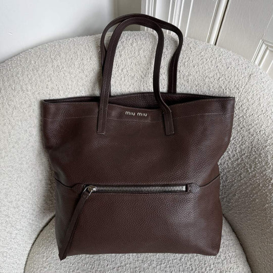 Miu Miu Vitello Brown Leather Tote Bag