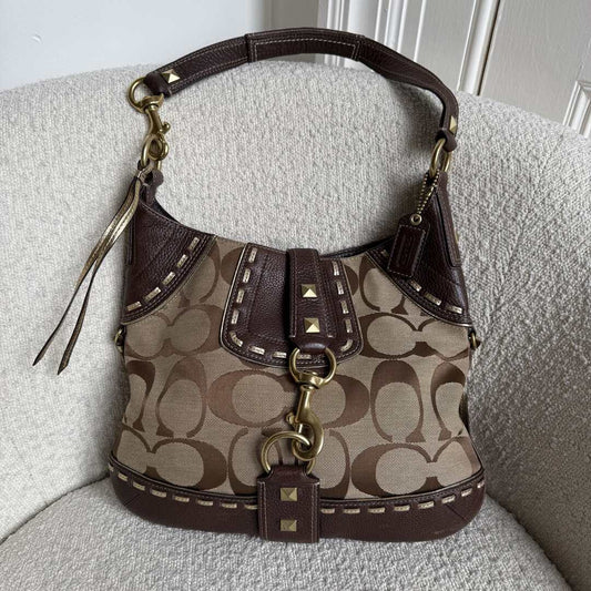 Coach Signature Hobo Buckle Brown Shoulder Bag