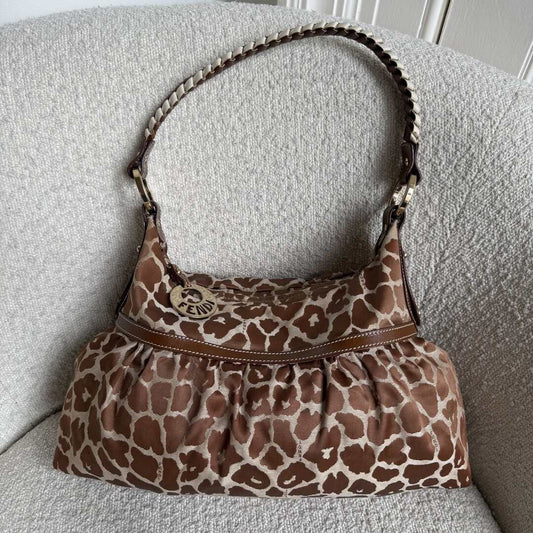 Fendi Chef Leopard Canvas Shoulder Bag