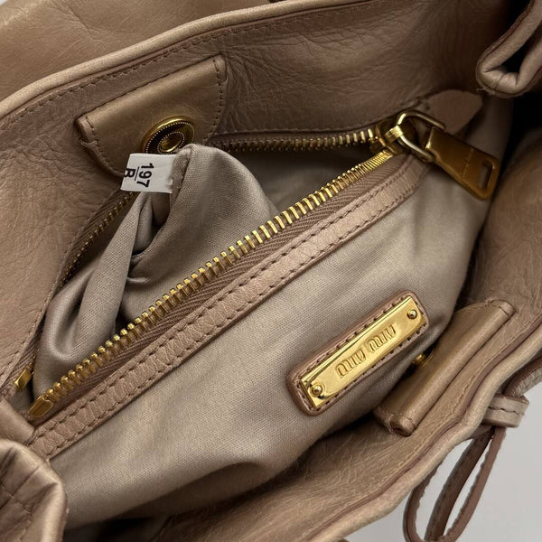 Miu Miu Vitello Bow Beige Leather Handbag