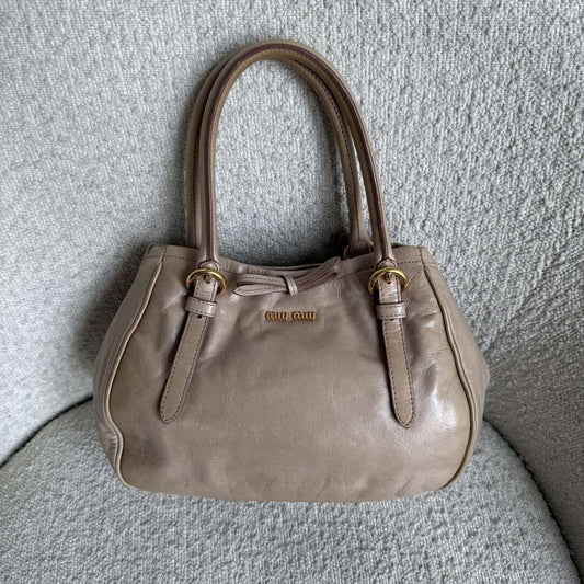 Miu Miu Vitello Bow Beige Leather Handbag