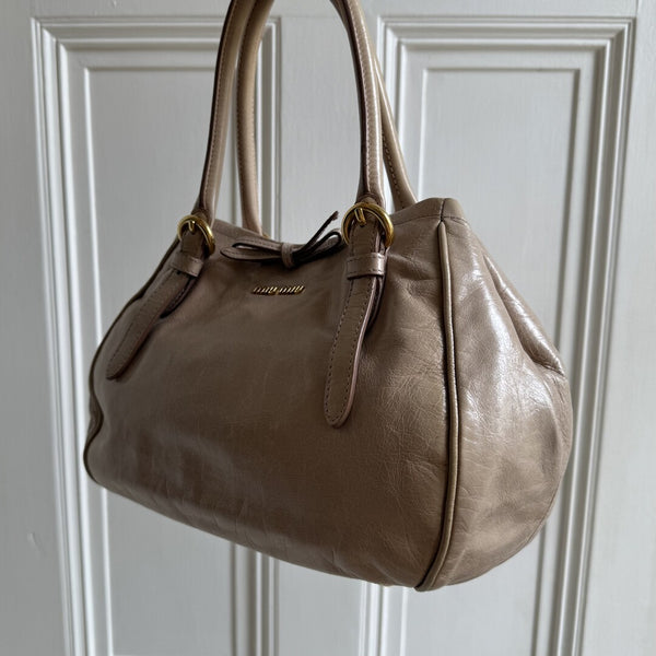 Miu Miu Vitello Bow Beige Leather Handbag