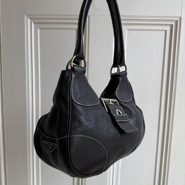 Prada Moon Leather Black Mini Shoulder Bag