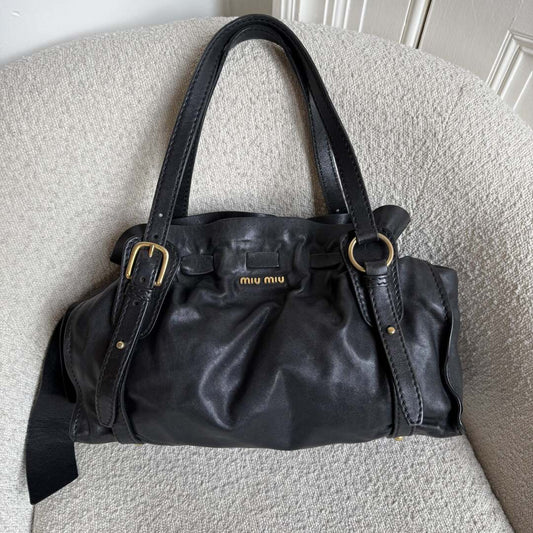 Miu Miu Vitello Leather Black Tote Bag
