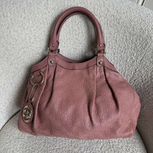 Gucci Guccissima Sukey Leather Pink Tote Bag