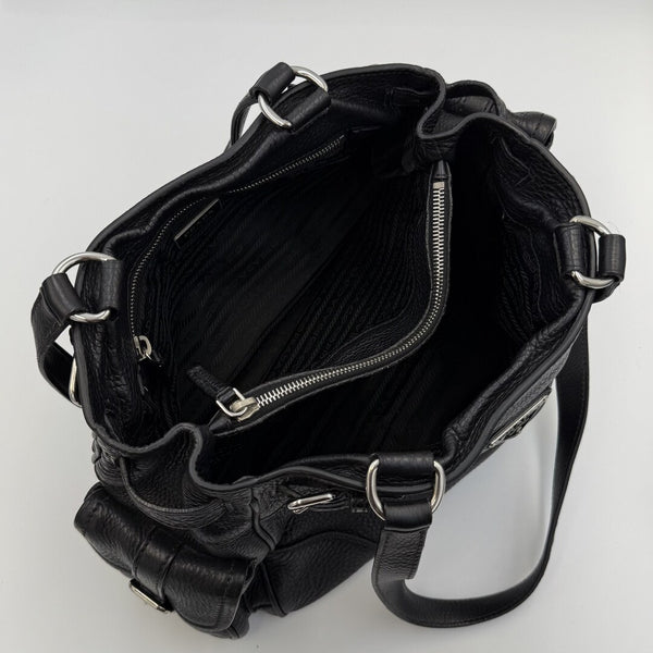 Prada Vitello Daino Leather Black Tote Bag