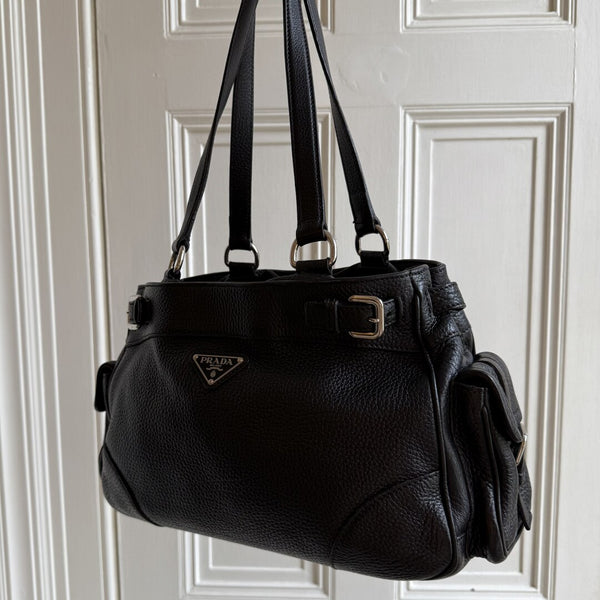 Prada Vitello Daino Leather Black Tote Bag