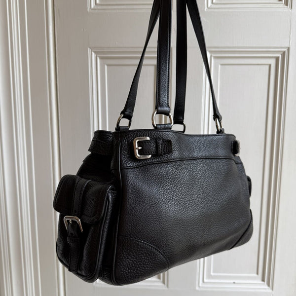 Prada Vitello Daino Leather Black Tote Bag