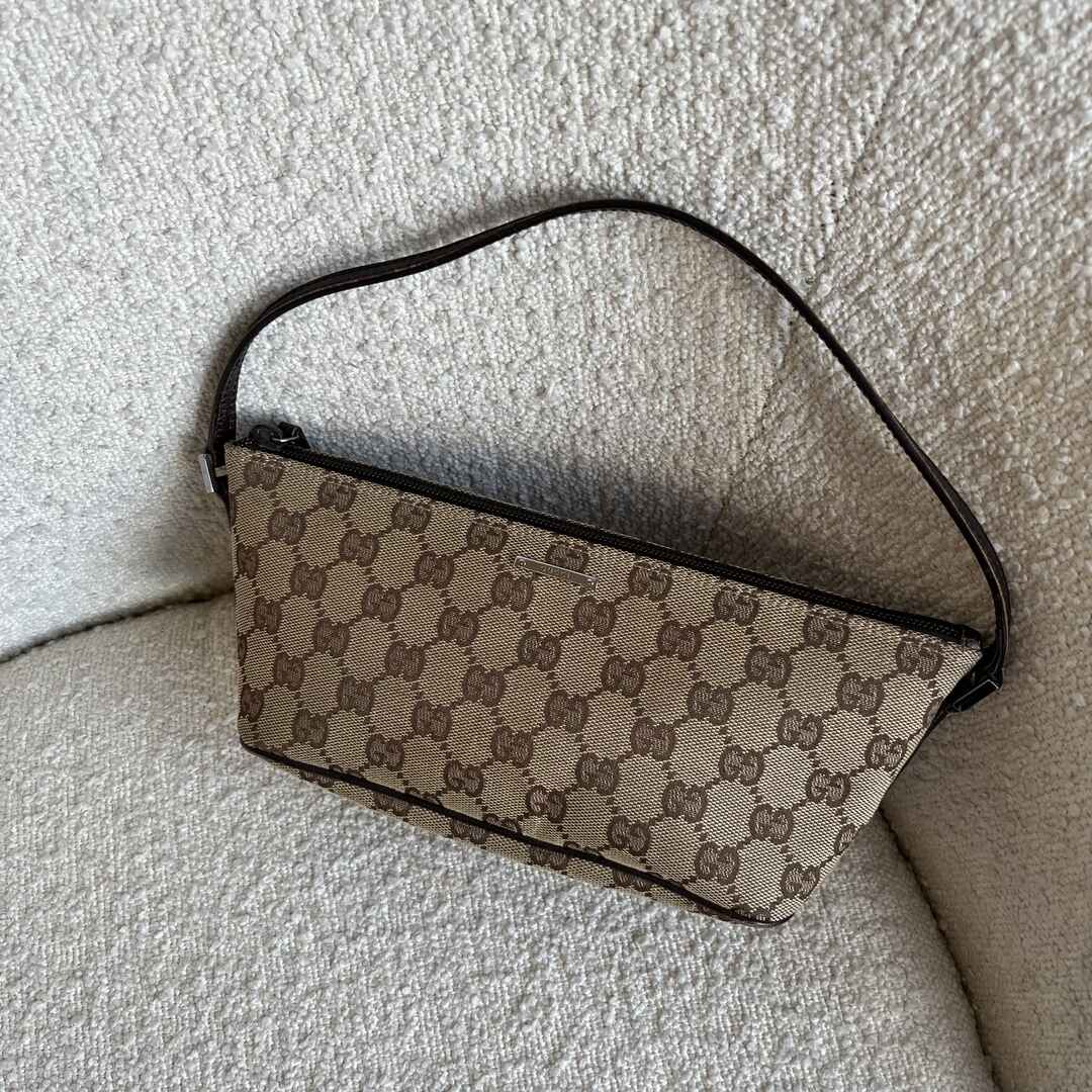 Gucci Monogram Brown Boat Pochette Handbag