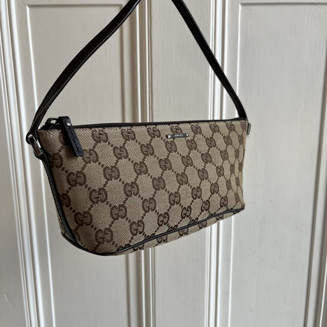 Gucci Monogram Brown Boat Pochette Handbag