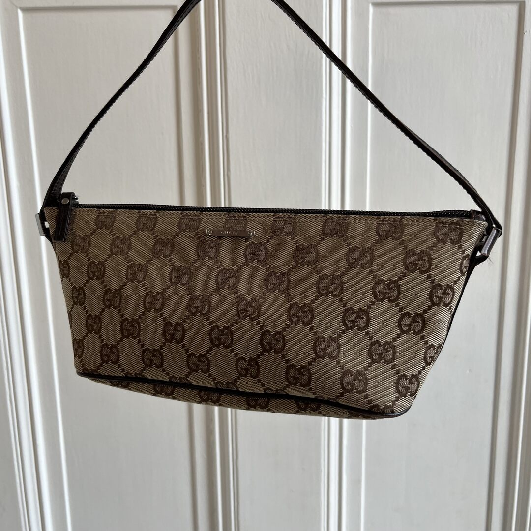 Gucci Monogram Brown Boat Pochette Handbag