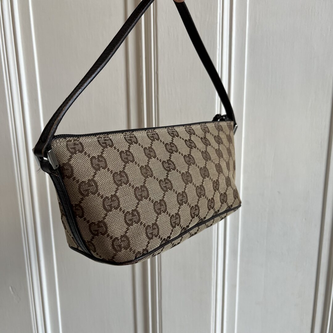 Gucci Monogram Brown Boat Pochette Handbag