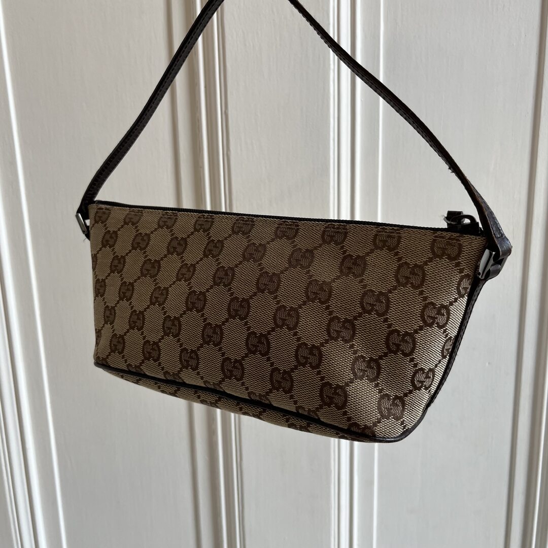 Gucci Monogram Brown Boat Pochette Handbag