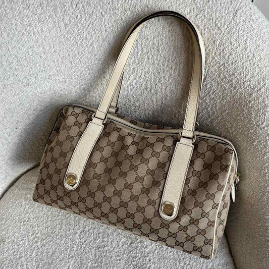 Gucci GG Canvas Charmy Boston Cream Shoulder Bag