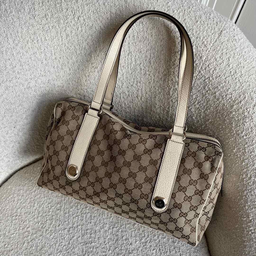 Gucci GG Canvas Charmy Boston Cream Shoulder Bag