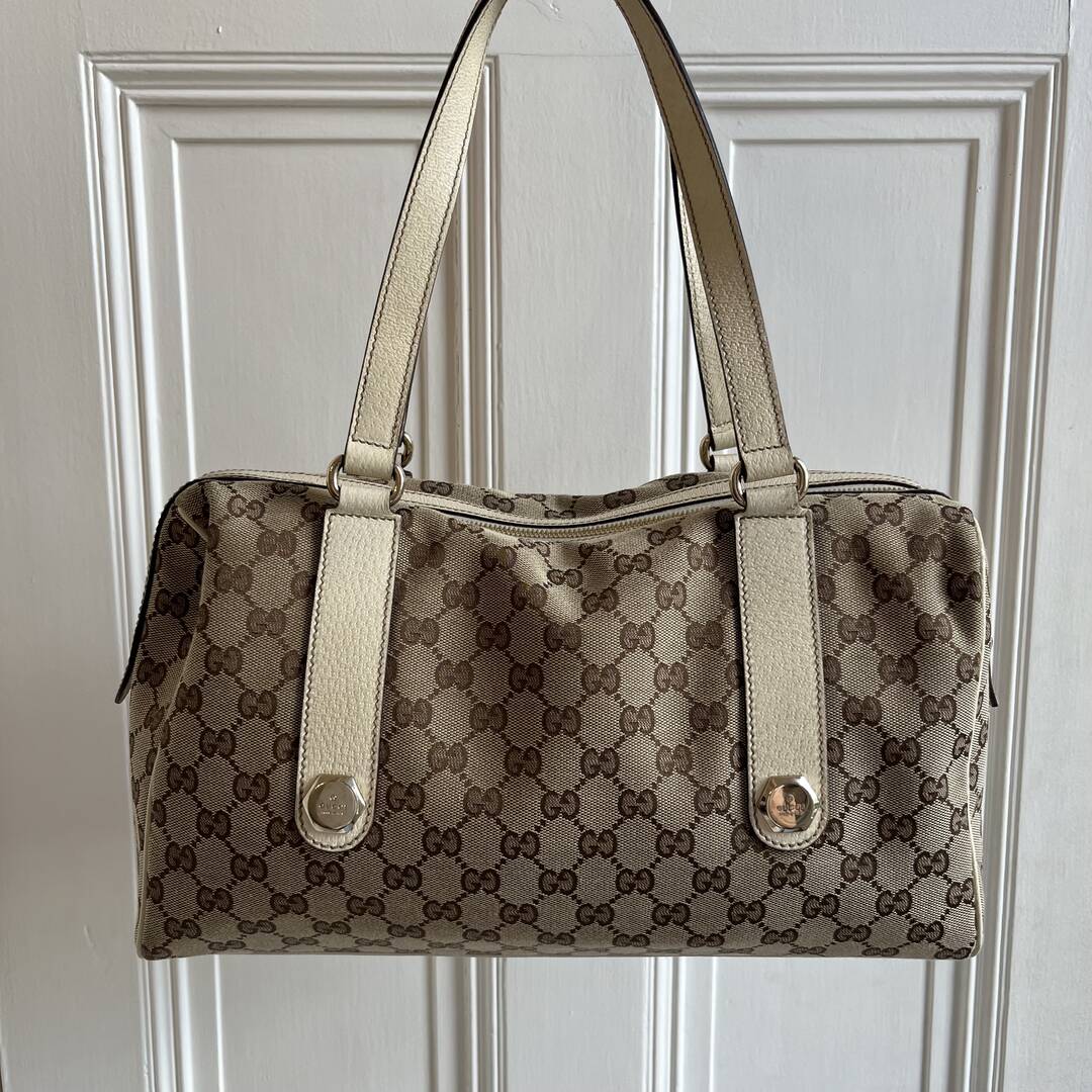 Gucci GG Canvas Charmy Boston Cream Shoulder Bag