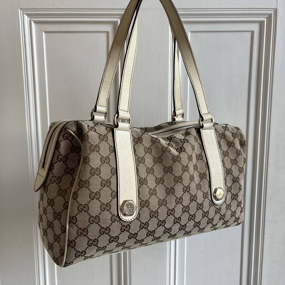 Gucci GG Canvas Charmy Boston Cream Shoulder Bag