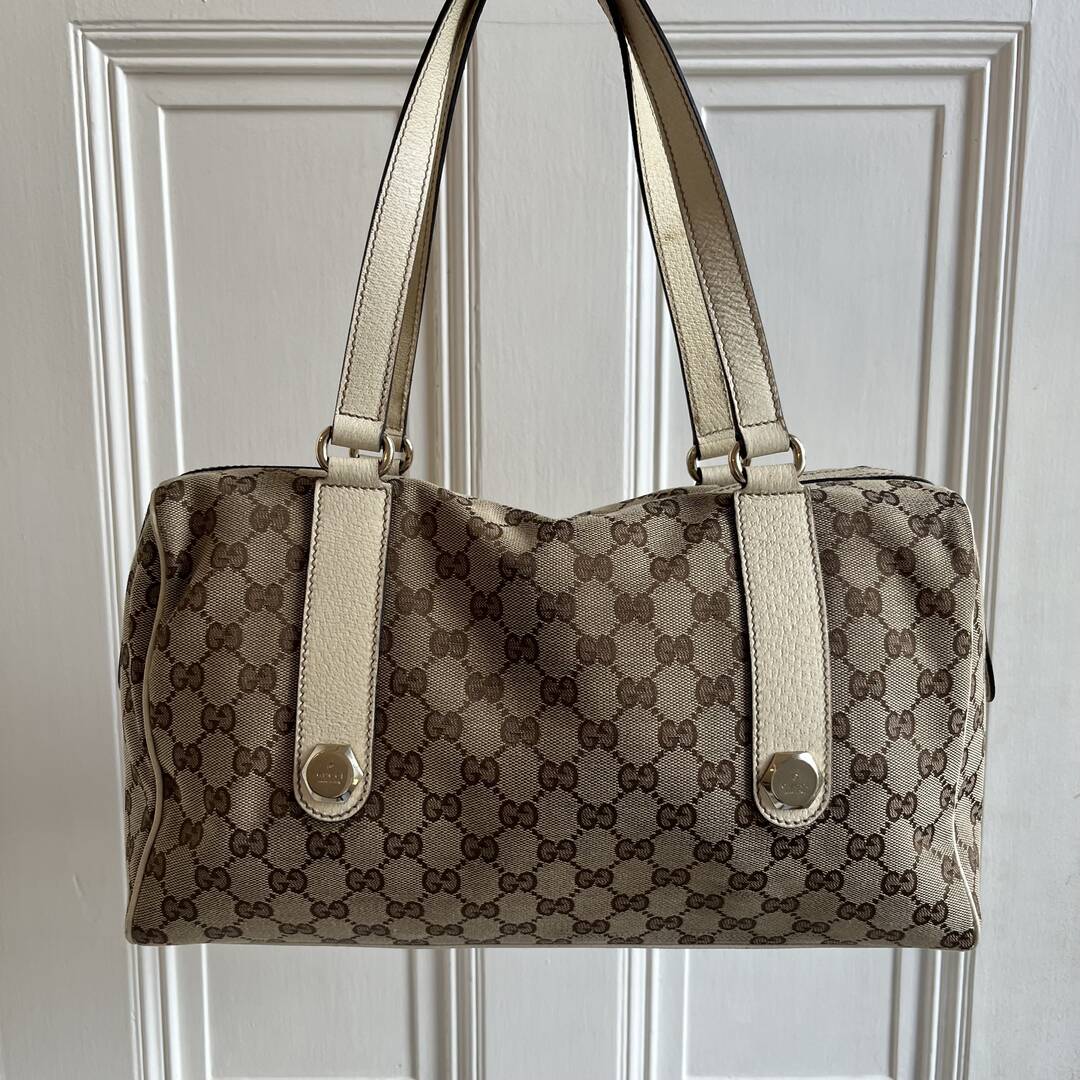 Gucci GG Canvas Charmy Boston Cream Shoulder Bag