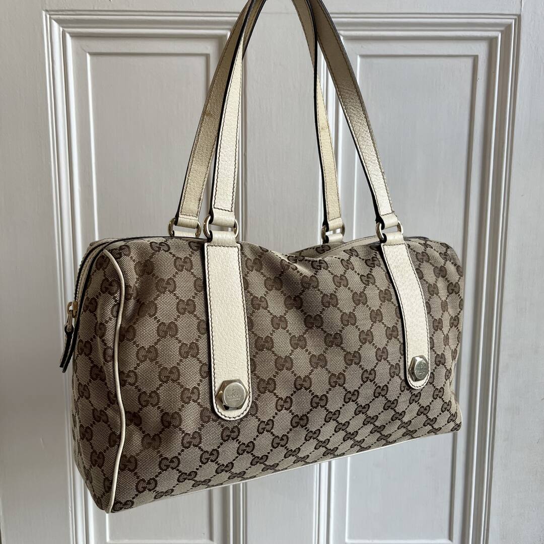 Gucci GG Canvas Charmy Boston Cream Shoulder Bag