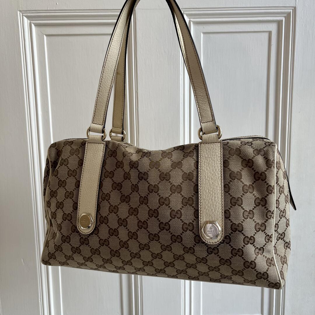 Gucci GG Canvas Charmy Boston Cream Shoulder Bag