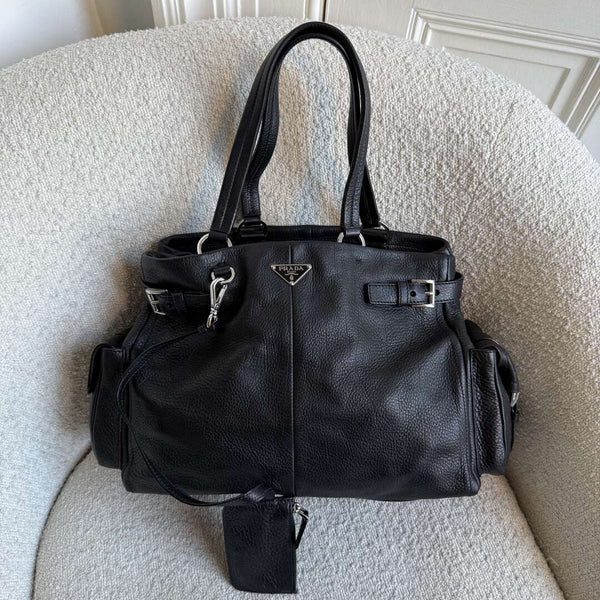 2004 Prada Vitello Daino Leather Black Tote Bag