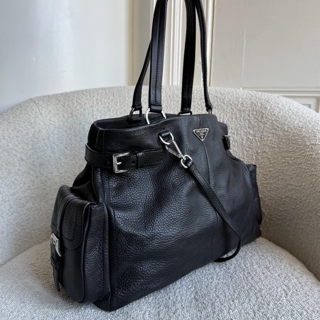 2004 Prada Vitello Daino Leather Black Tote Bag