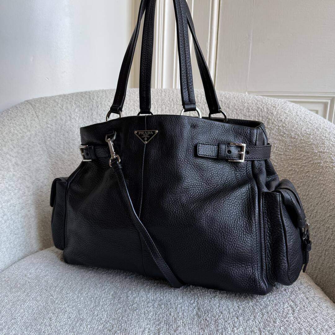 2004 Prada Vitello Daino Leather Black Tote Bag