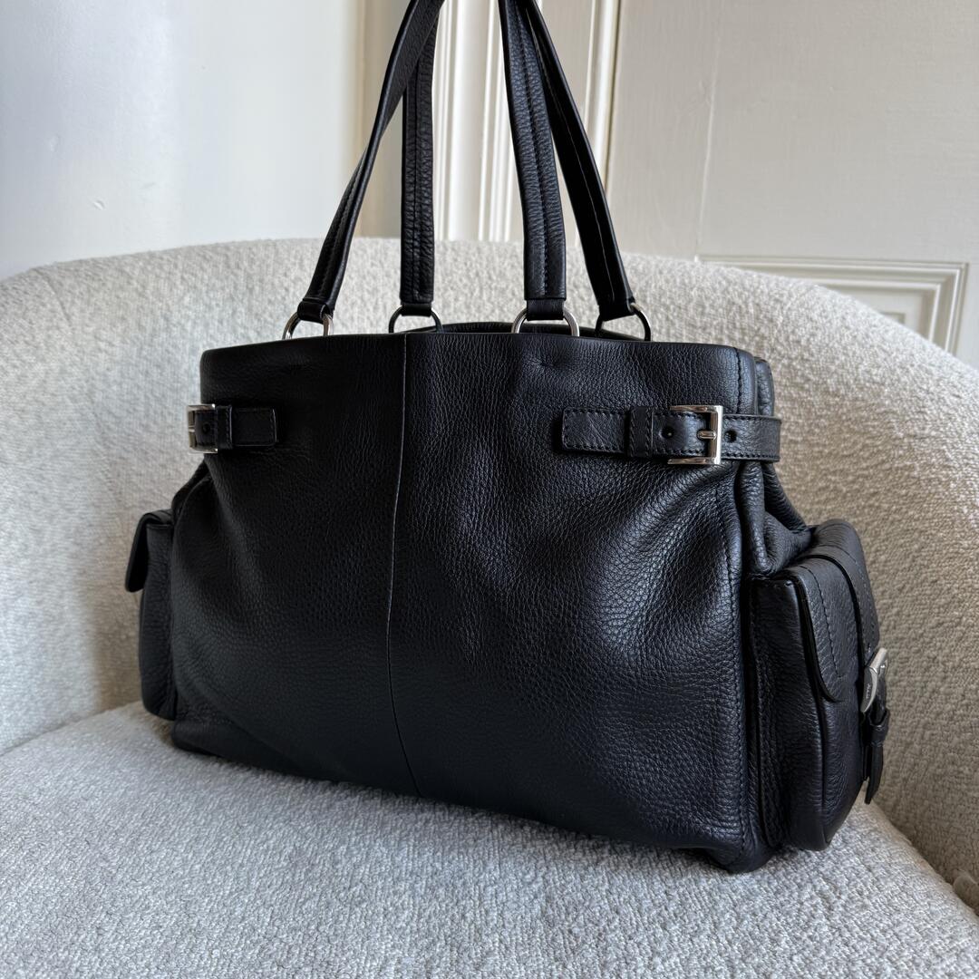2004 Prada Vitello Daino Leather Black Tote Bag