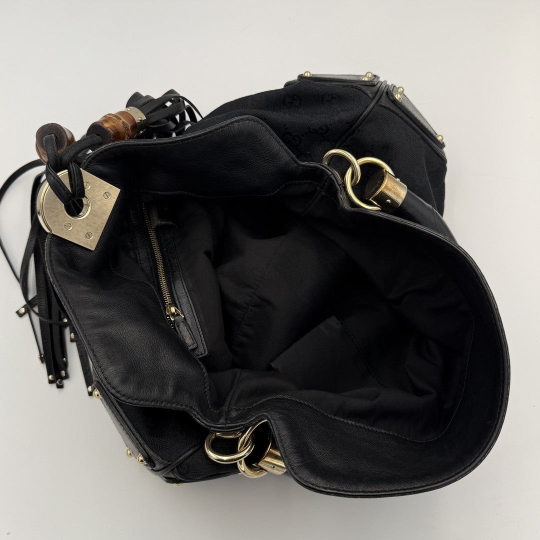 Gucci GG Canvas Indy Bamboo Black Handbag