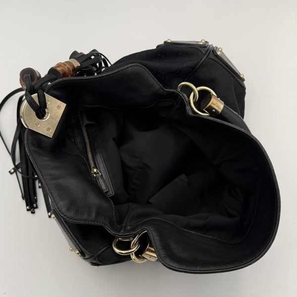 Gucci GG Canvas Indy Bamboo Black Handbag