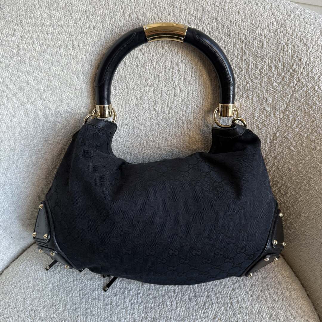 Gucci GG Canvas Indy Bamboo Black Handbag