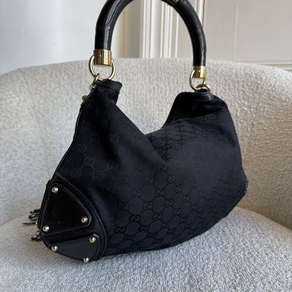 Gucci GG Canvas Indy Bamboo Black Handbag